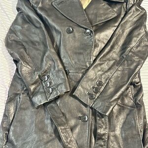 Vintage Wilsons Leather Pelle Studio Black Genuine Leather Trench Coat